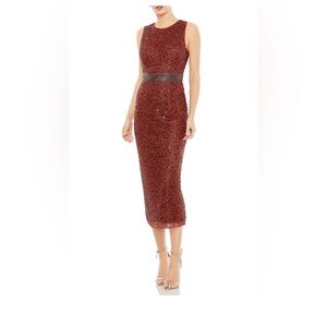 Mac Duggal Rust Sequin Midi Dress 93758